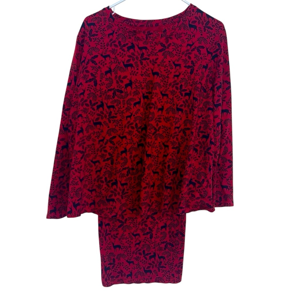J. Jill Sleep Red Pajama Set Forest Patterned Long Sleeve 2 Piece Ultra Soft 2XL